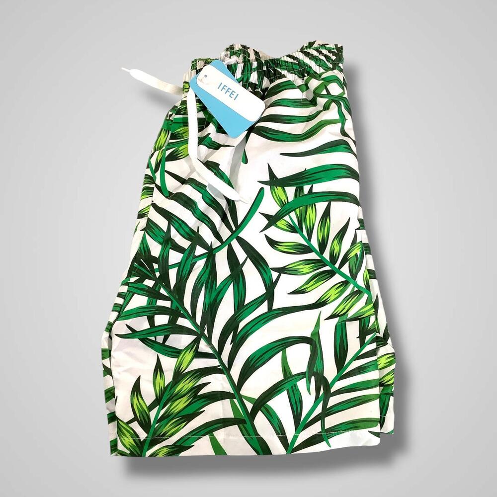 NWT IFFEI Men's Swim Trunks for Family Matching Leaves Print, XL
